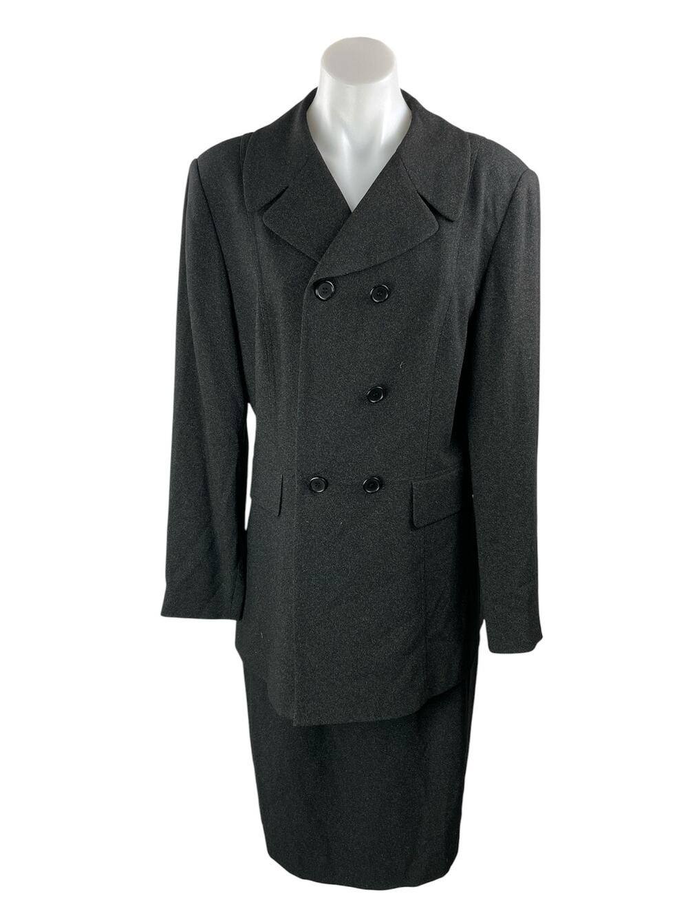 Tahari Women's Black Double Breasted Peacoat Pencil Skirt Two Piece Set Size 12